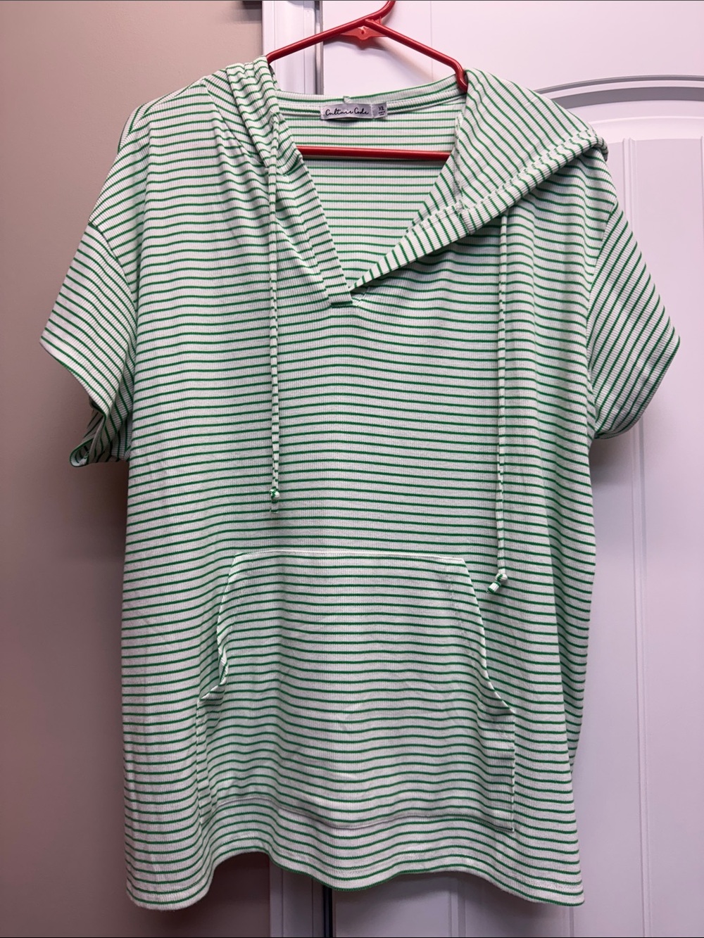 Culture Code hooded green and white striped  shirt size XL